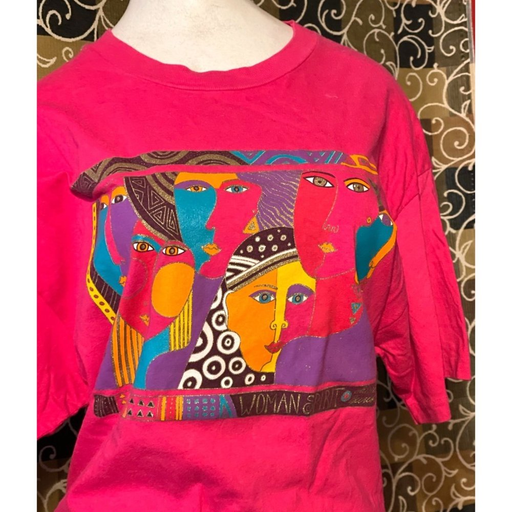 Vintage 90's Laurel Burch Women Spirit Pink Pride Graphic Print One Size T-Shirt - Picture 3 of 9
